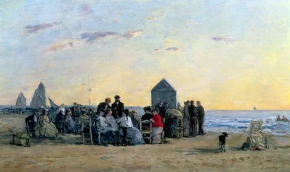 トルビルのビーチシーン-日没、1867
